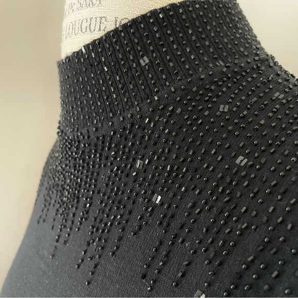 Angora rabbit cotton black beaded sleeveless mock neck sweater tank top - Picture 5 of 7